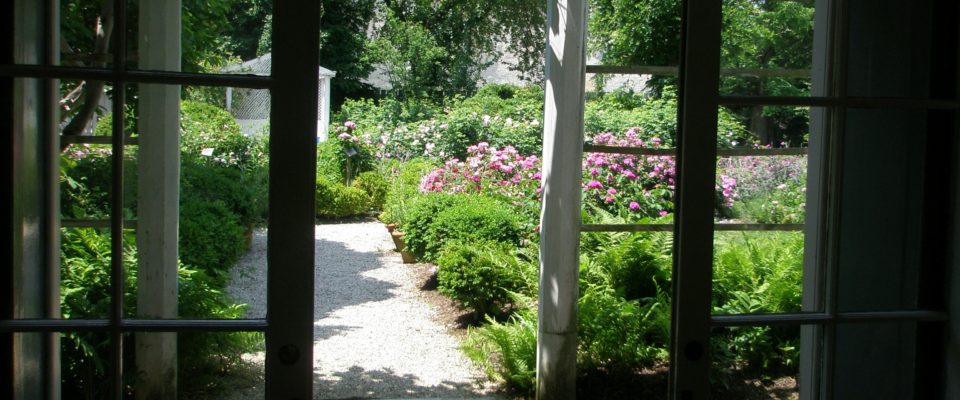 rose garden through conservatory